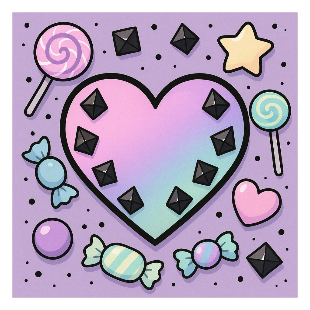 pastel goth heart with pastel candy and black studs sticker