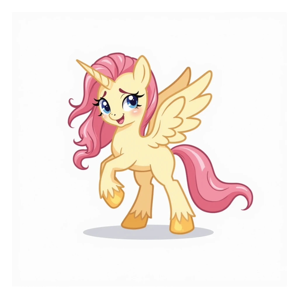 Fluttershy waving a hoof, realistic style, no background, transparent sticker