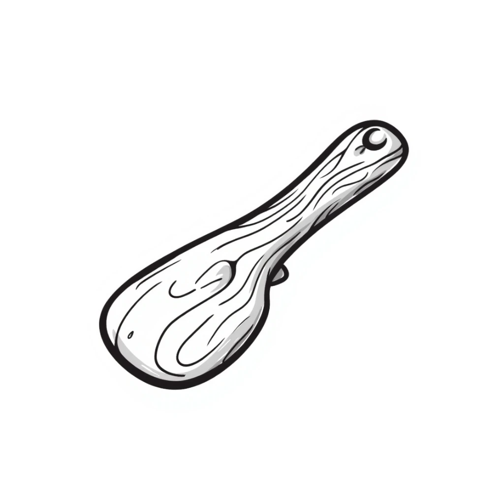 a tree wood gua sha tool, hand-drawn sketch, visible wood grain, organic form sticker