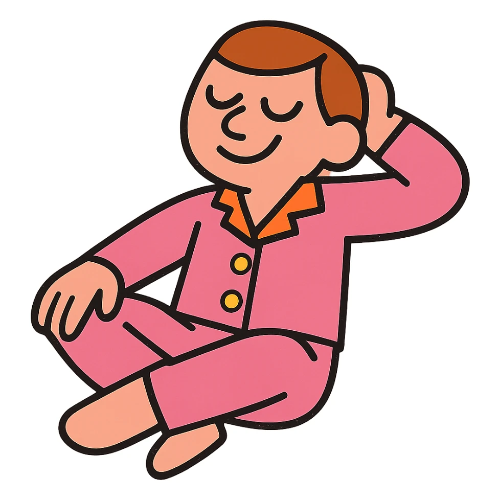 a cartoon figure in pink pajamas, cozy and relaxed sticker