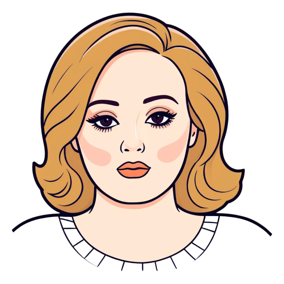 8k, 7000x7000px resolution, clean, smooth, thin lines, ultra detailed, hyperrealism, celebrity, best selling singer, Adele 2023. Glossy appearance, clean thin lines. Perfect makeup sticker