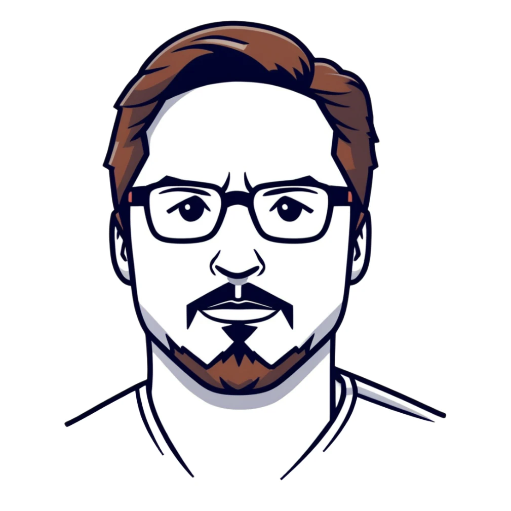 Tony Stark with stylish glasses and signature goatee sticker