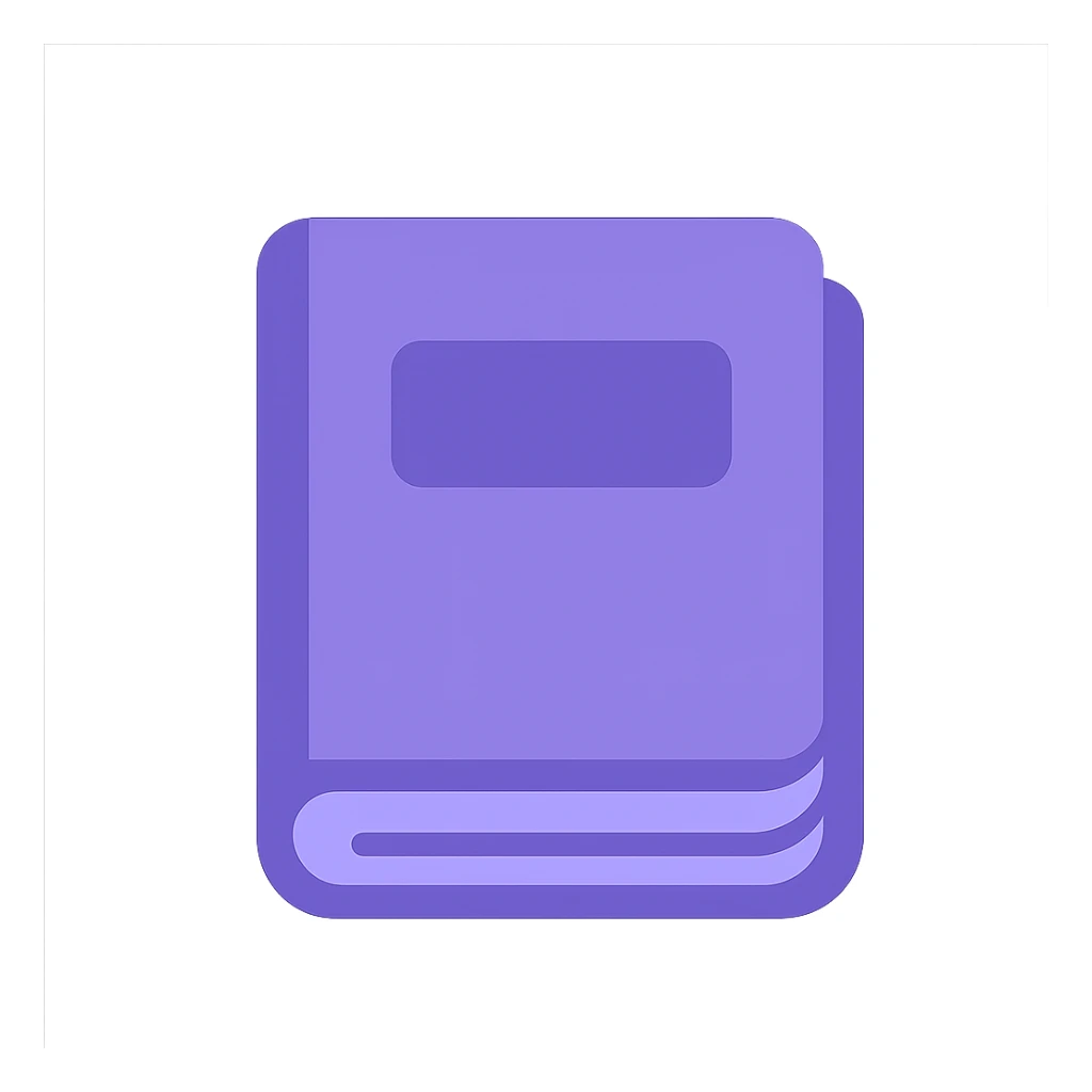A journal icon in purple, simple and clean, with a book cover and pages, minimalistic design. sticker
