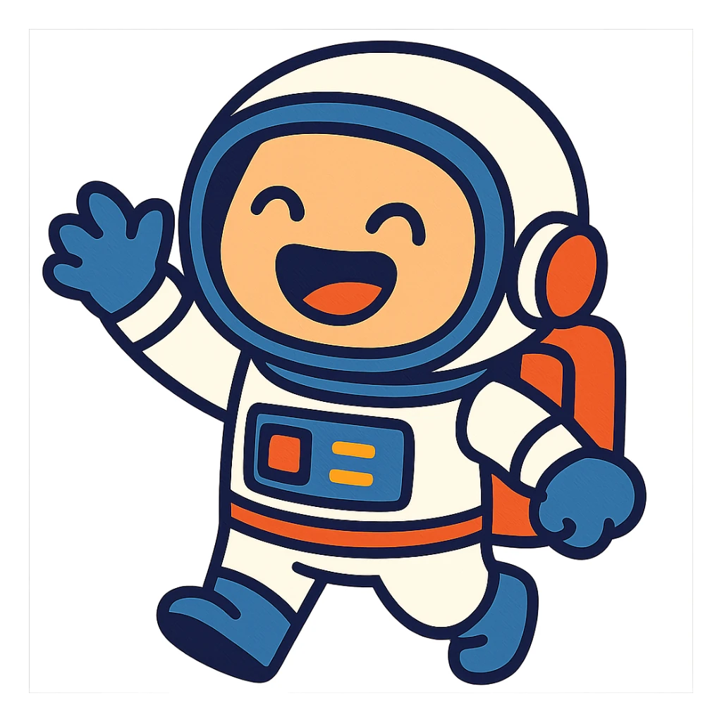 little astroneer with white suit and white helmet, very happy sticker