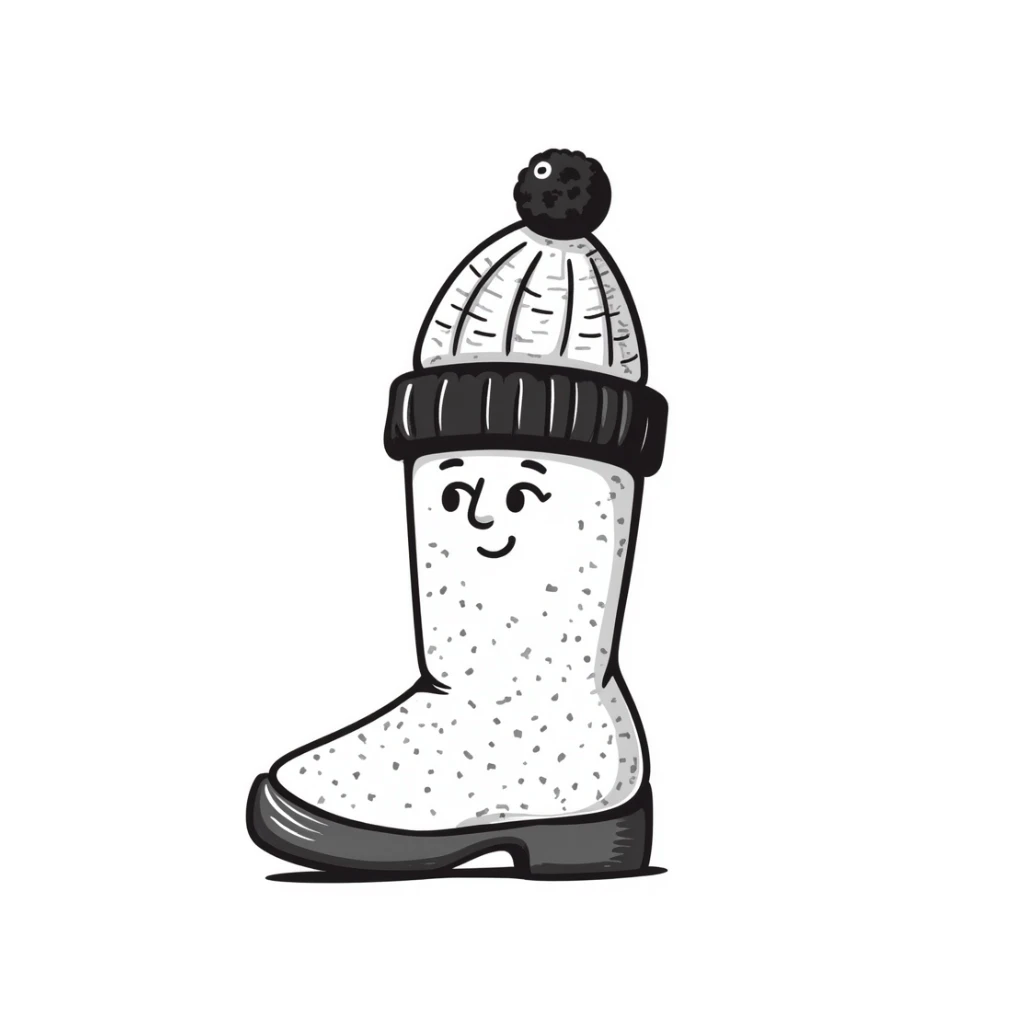 A smiling Russian felt boot (valenok) with a cute winter knitted hat with pom-pom on top sticker