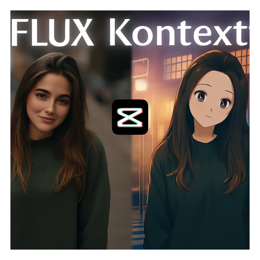 recreate this image and add logo of  text "FLUX Kontext" on top of it sticker