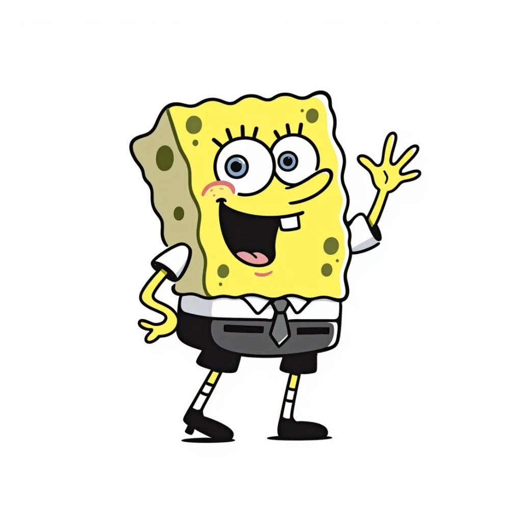Spongebob Squarepants, hand drawn doodle style, playful lines, energetic pose sticker