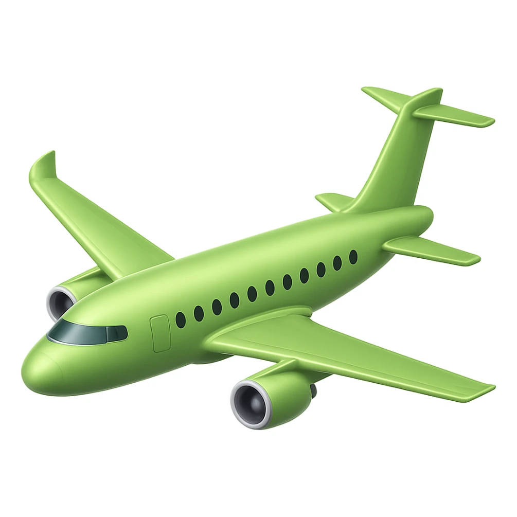 Remove any stars from the airplane. Add one turbine on each wing. Keep the airplane light green. No background. sticker