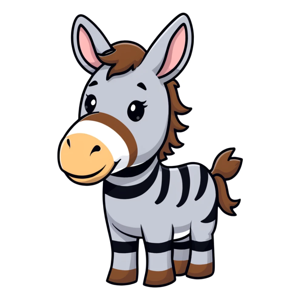 A donkey with a zebra head, donkey body with brown fur and zebra head with black and white stripes sticker