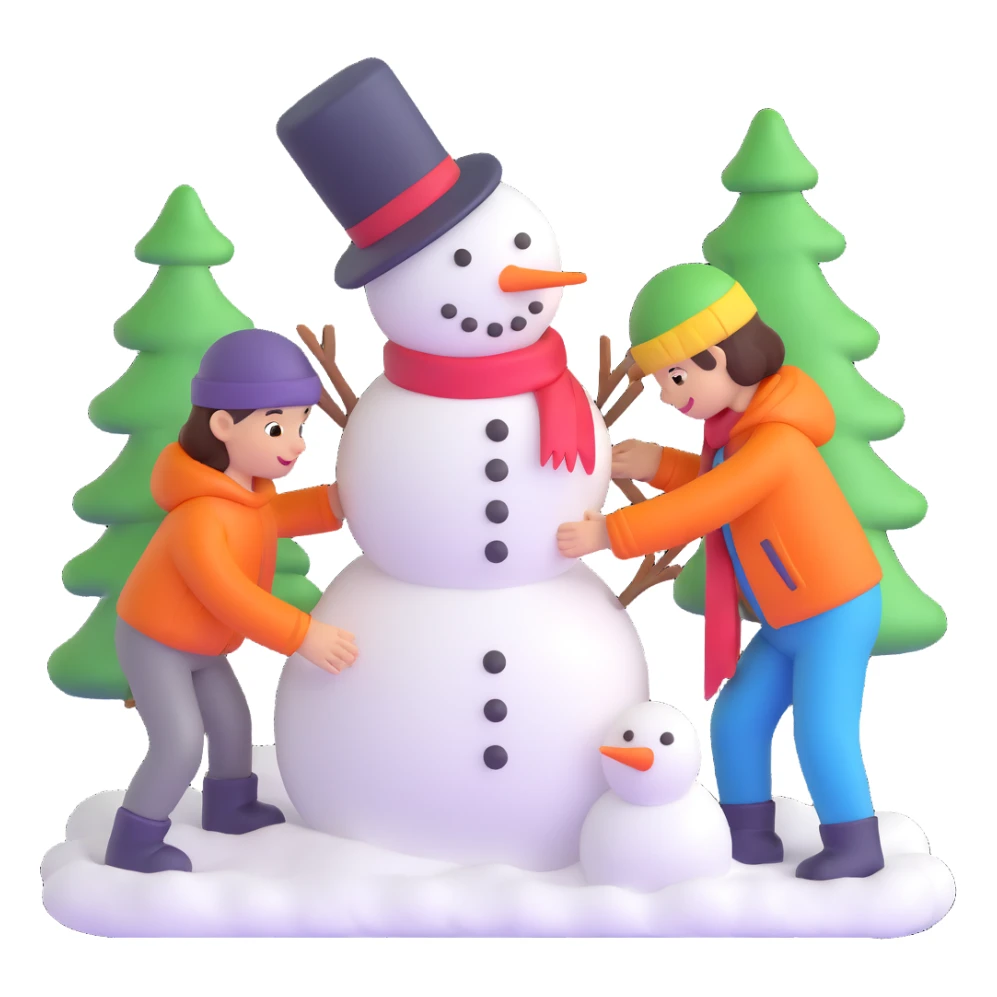 kids building a snowman, playful and bright sticker