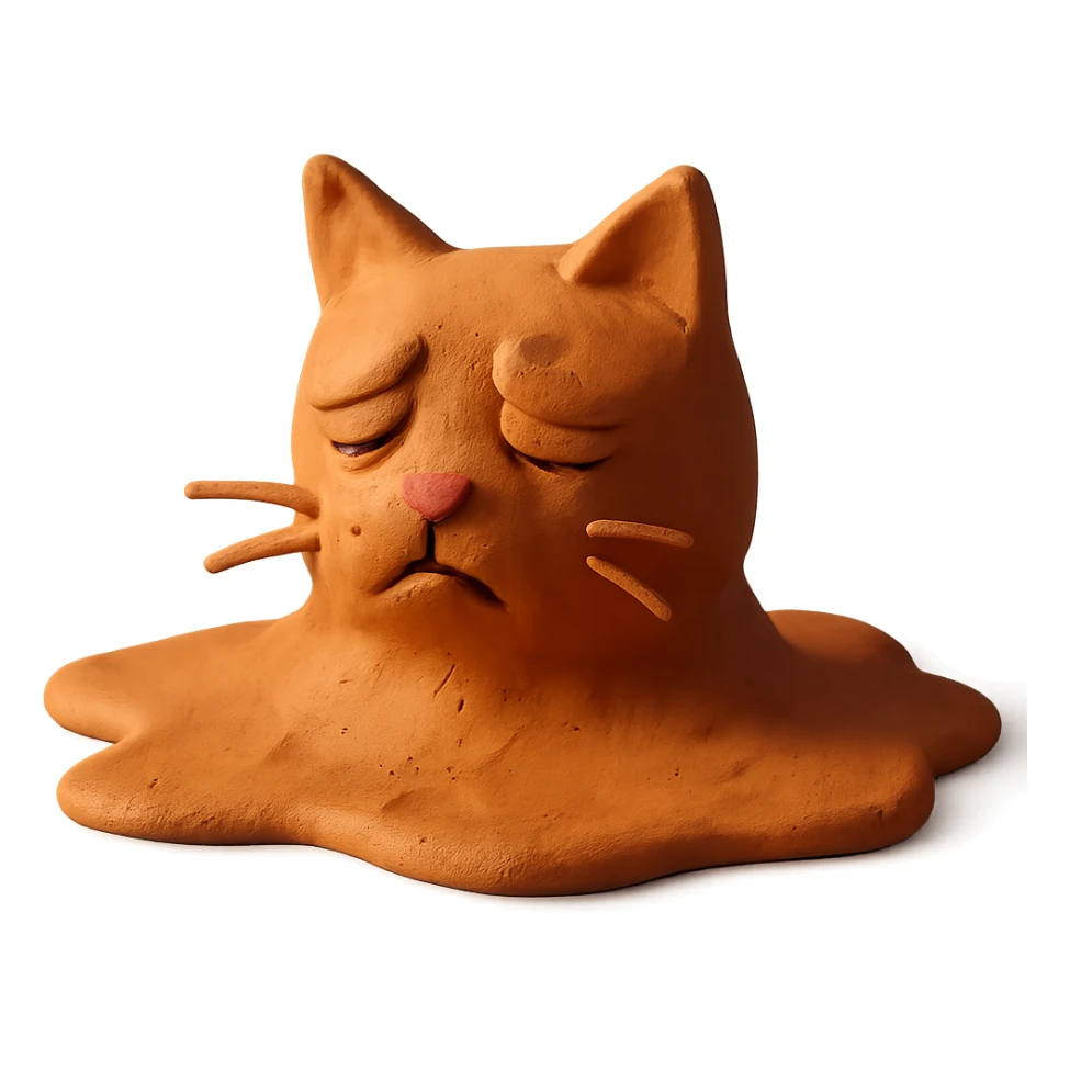 claymation style cat melting into a puddle, giving up sticker