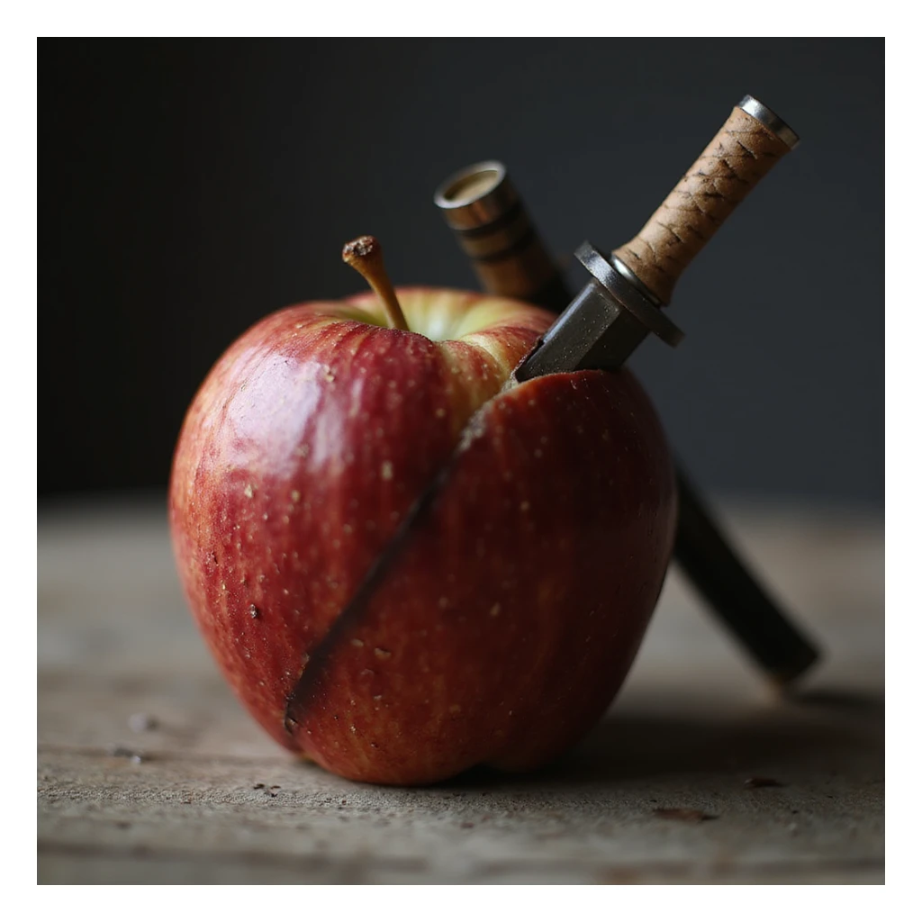 an apple with a katana, photorealistic style sticker