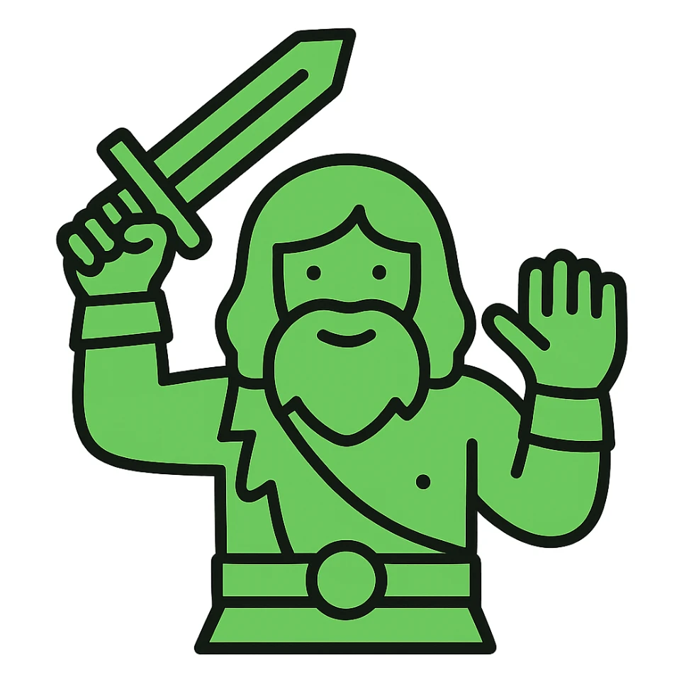 A barbarian waving a sword in greeting, green color sticker