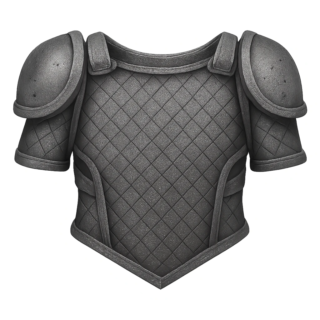 Create an iron version of this platebody with the same shape, looking a little worn and realistic metallic iron. The style should emulate emoji style with a transparent background. sticker