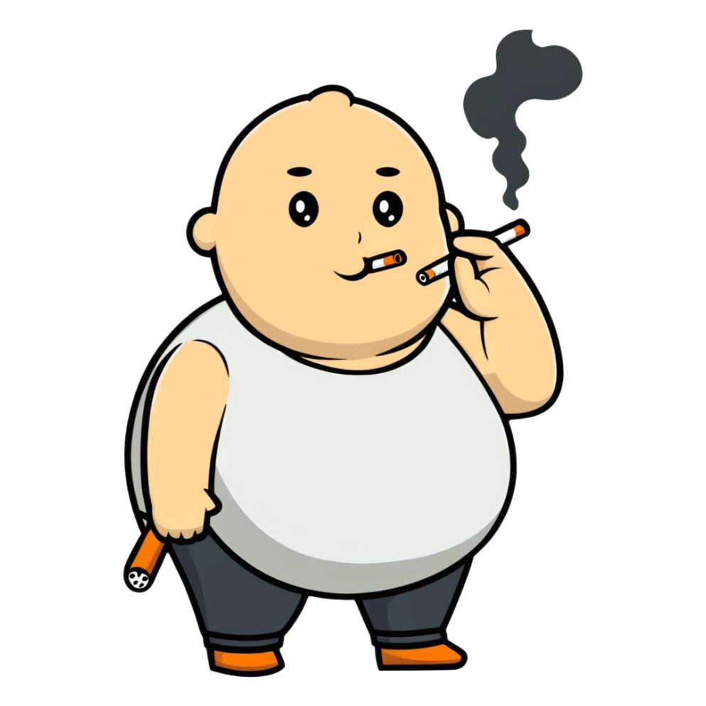 A person smoking cigarettes who is fat sticker