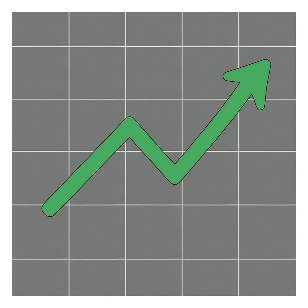 Remove the speech bubble and arrow head from the image. Set the background to gray with white grid lines. The trend line should be green. Maintain the original style and composition otherwise. sticker