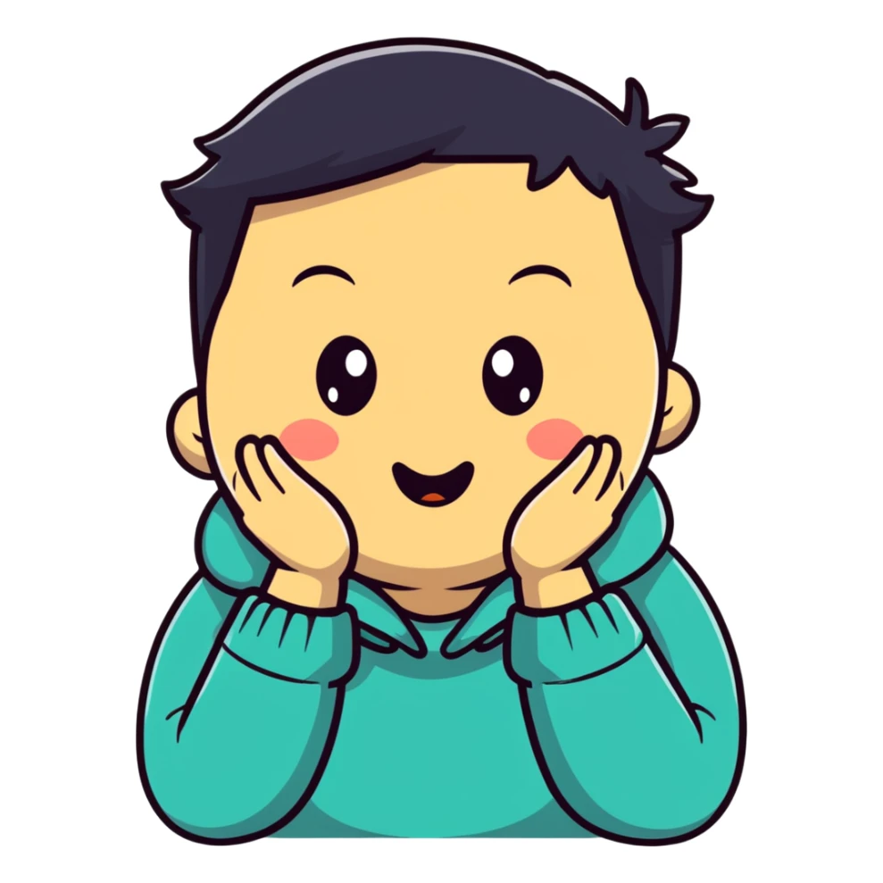 person with bulging eyes, puffed cheeks, hands on neck, cartoonish, funny expression, slapstick style sticker