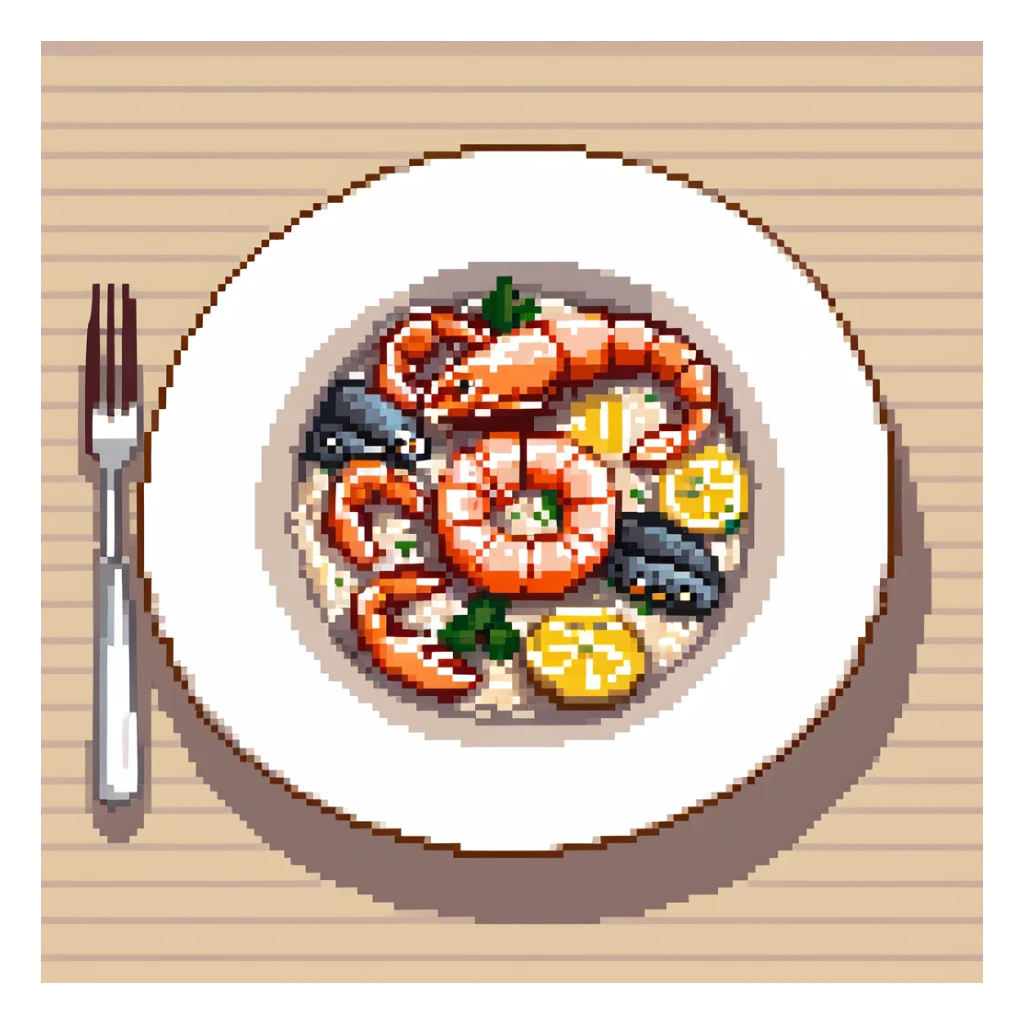 A plate of delicious seafood rice with prawns sticker