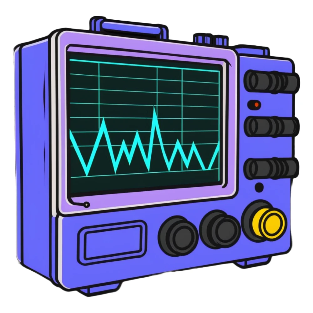 An oscilloscope electronic test instrument with sine wave pattern on display screen sticker