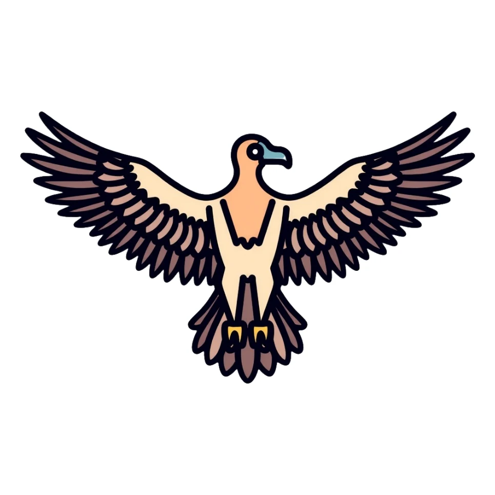 realistic vulture with spread wings, detailed feathers and characteristic head sticker