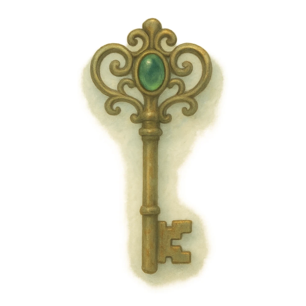 realistic fantasy key, natural colors, soft, fairy-like atmosphere, no background, square size sticker