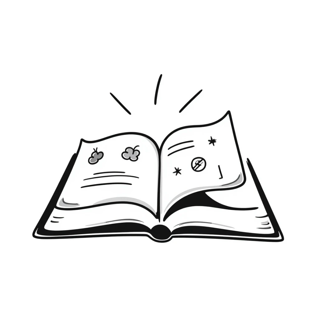 hand-drawn doodle of an open sketchbook with visible pages sticker