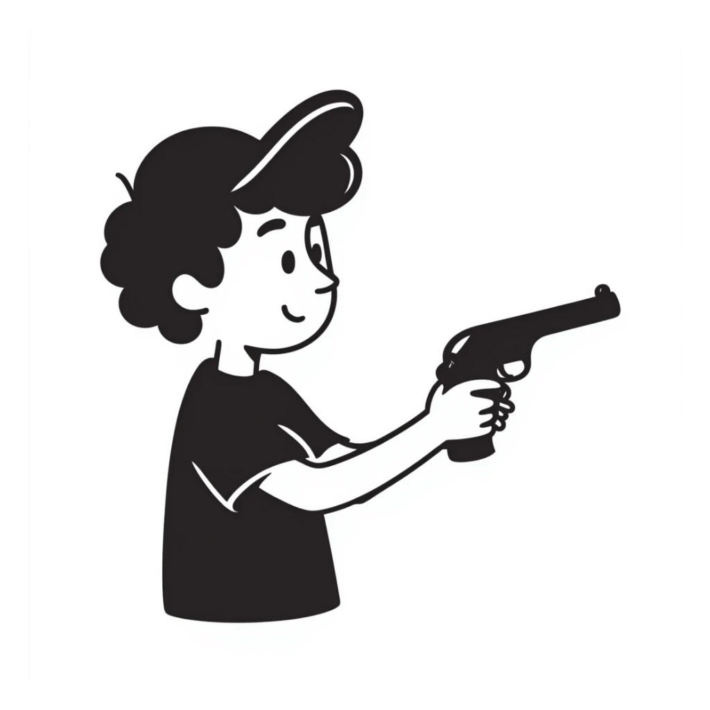 little white kid with a sideways cap, holding a toy gun, friendly expression sticker