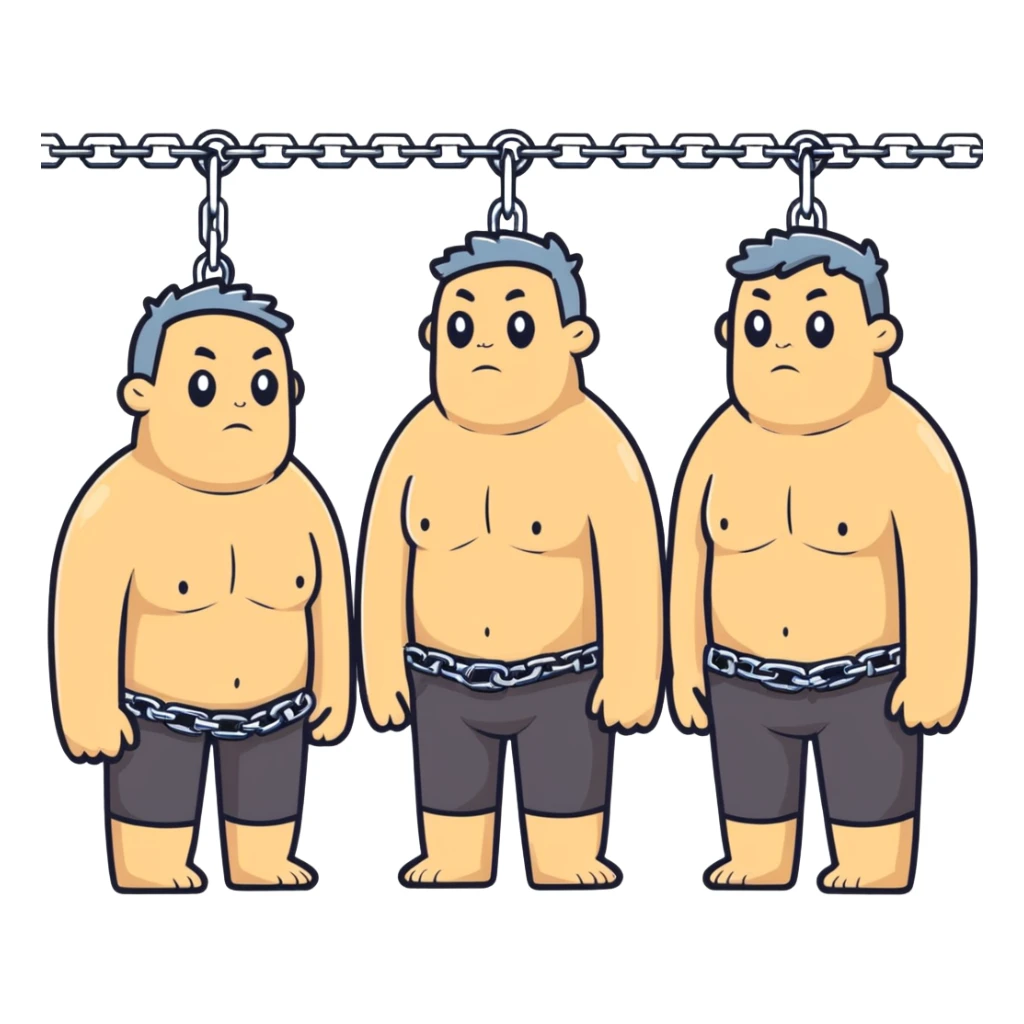 Four really huge Gus no shirts  chains & padlocks hanging off them sticker