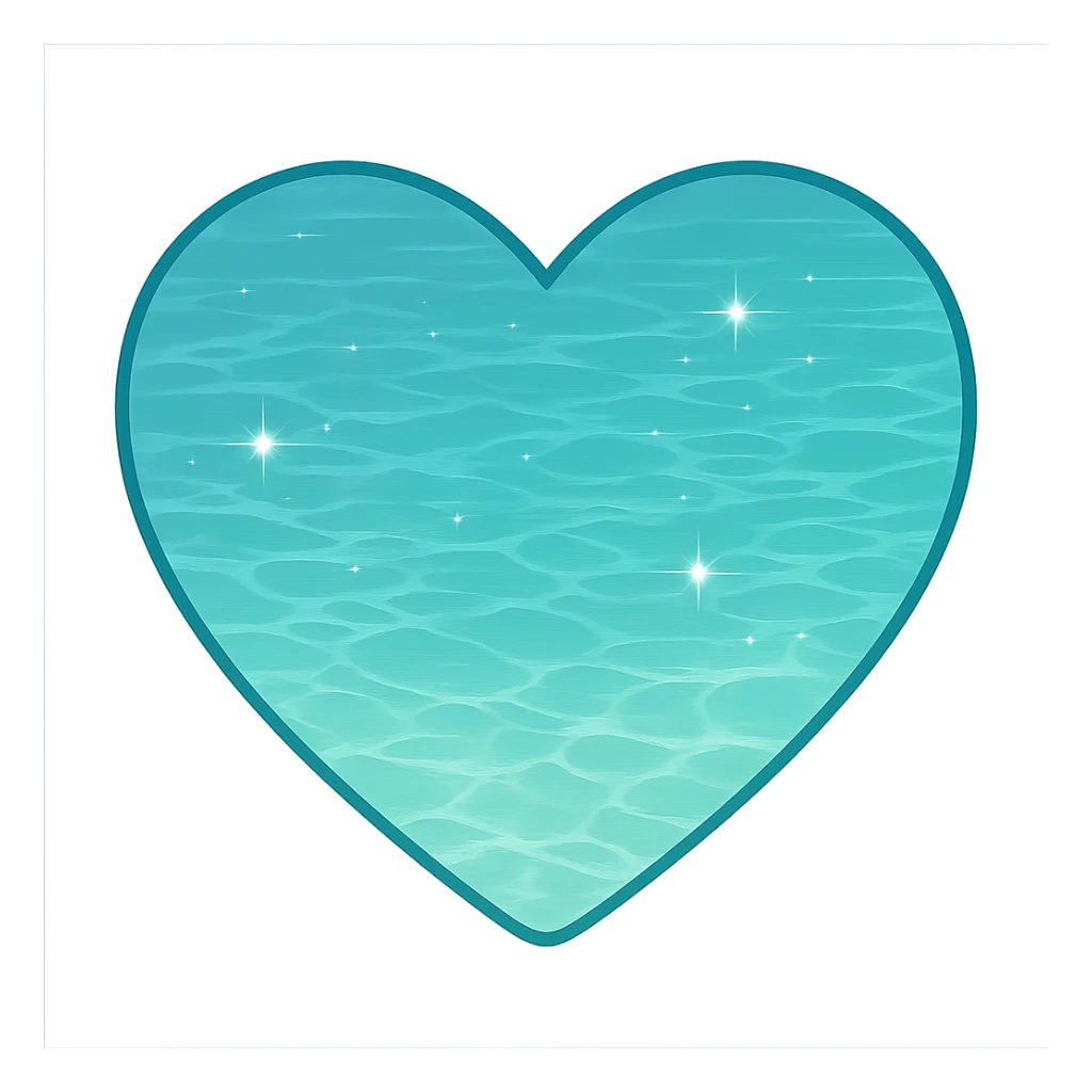 heart with a sparkling turquoise lagoon, clean digital illustration, no background sticker