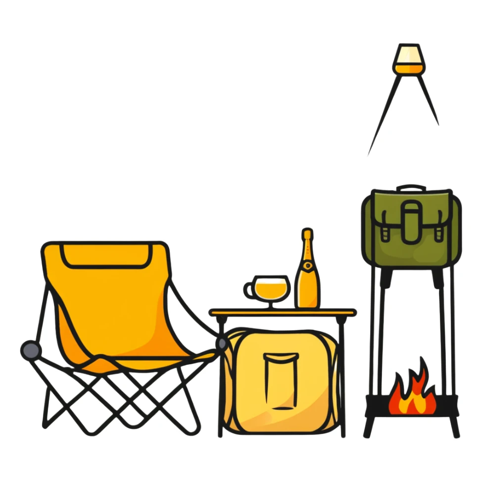 exquisite camping with champagne and fancy camping furniture sticker
