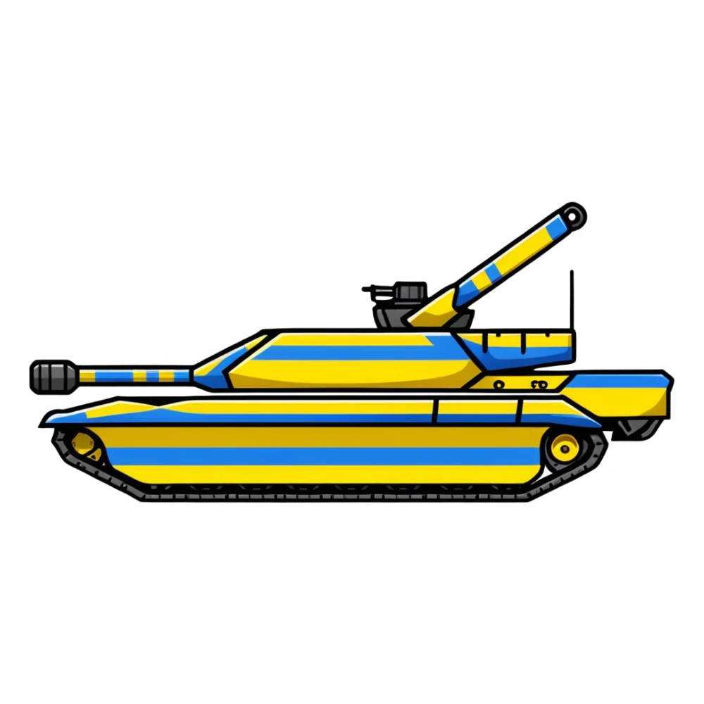 Modern Ukrainian battle tank with blue and yellow markings sticker