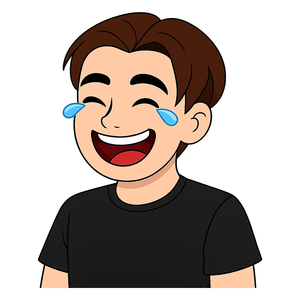 Change the hair color to a brown shade matching the 4th reference image and change the shirt color to black matching the 5th reference image. Keep the background transparent. sticker