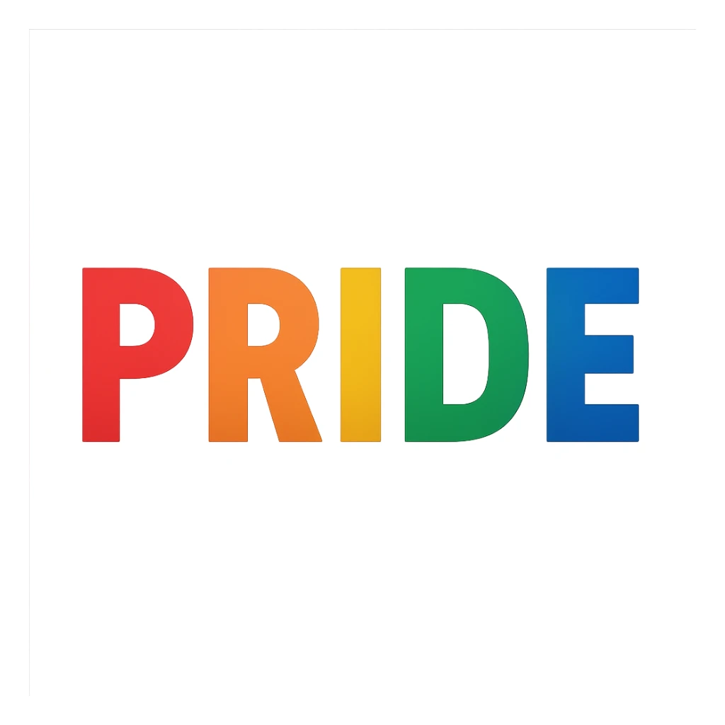 the word PRIDE in bold rainbow letters sticker
