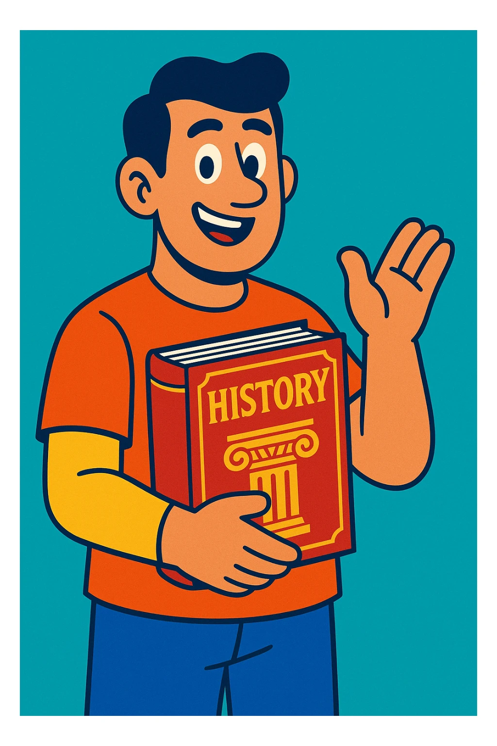 man holding a history book, bold colors sticker