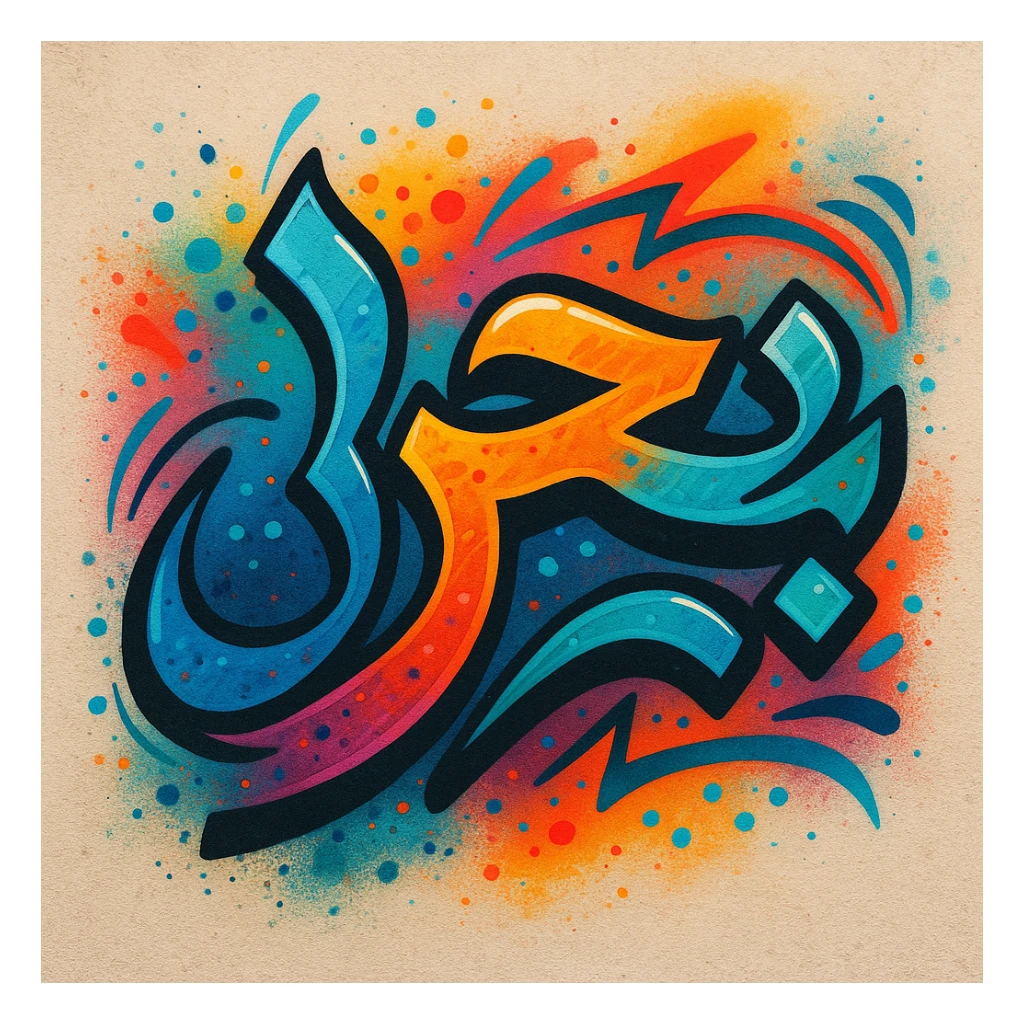 the word بحر in modern Arabic graffiti style, colorful and artistic sticker