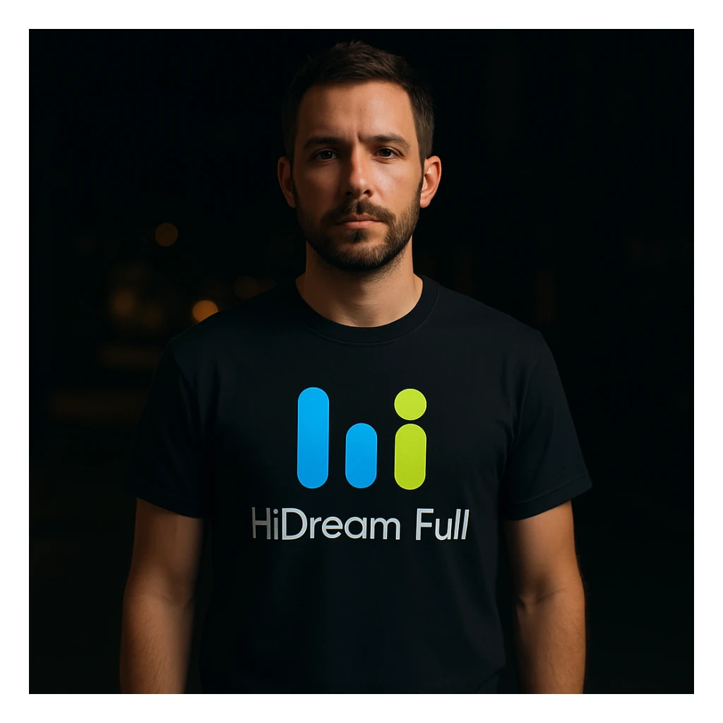 man wearing tshirt with this logo, dark night background with dim lights sticker