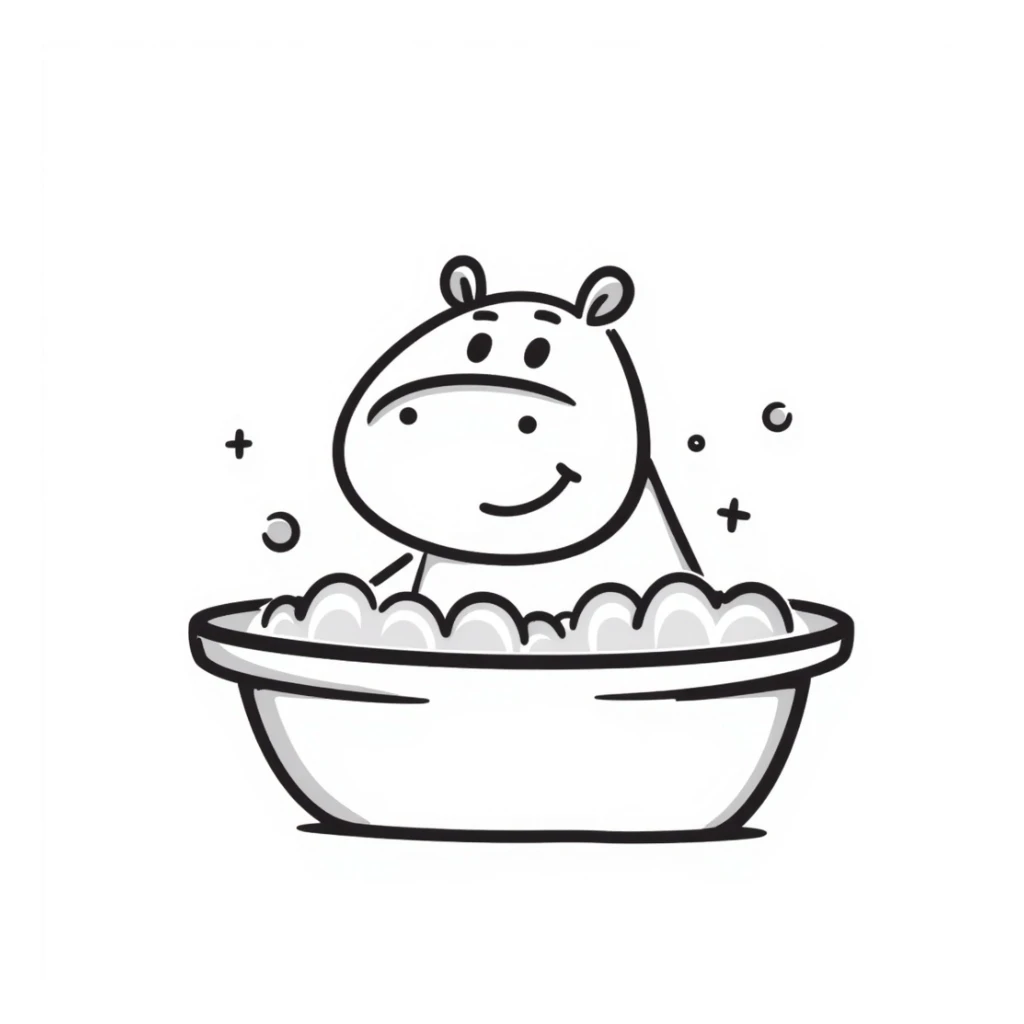 happy hippo with bubbles in bathtub sticker