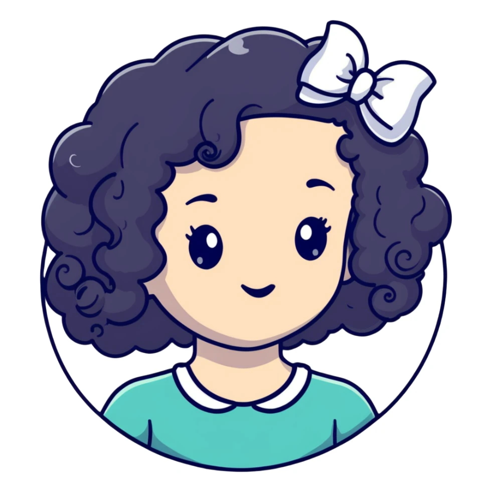 White girl with curly hair and white bow on her head sticker