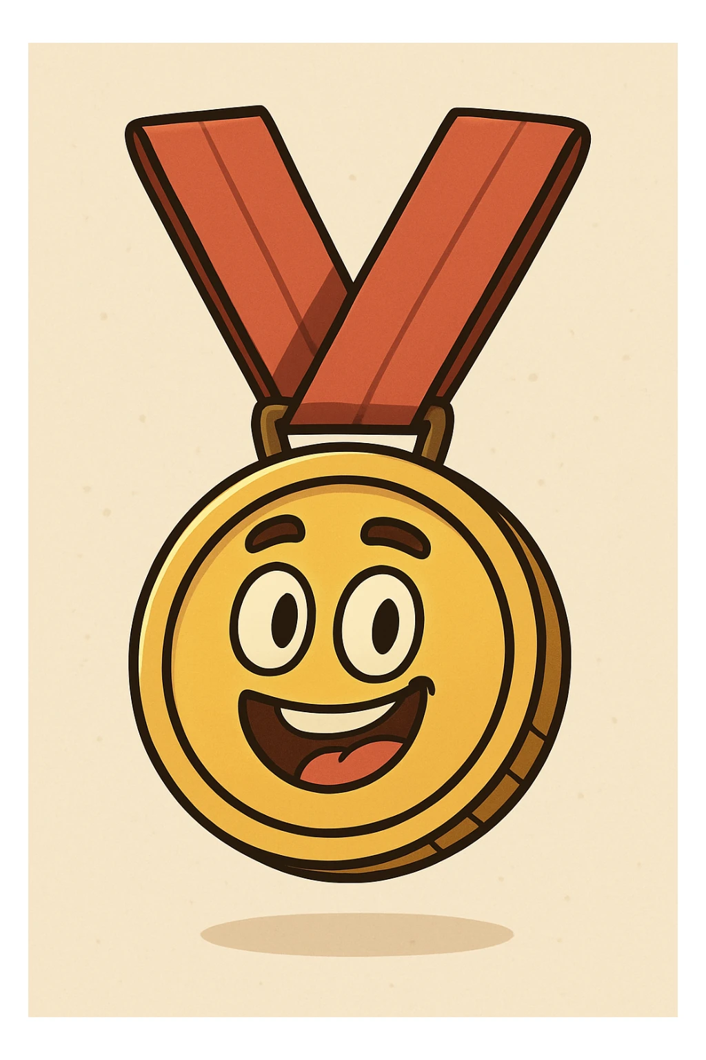 cartoon-style medal with a red ribbon, cheerful and bold sticker