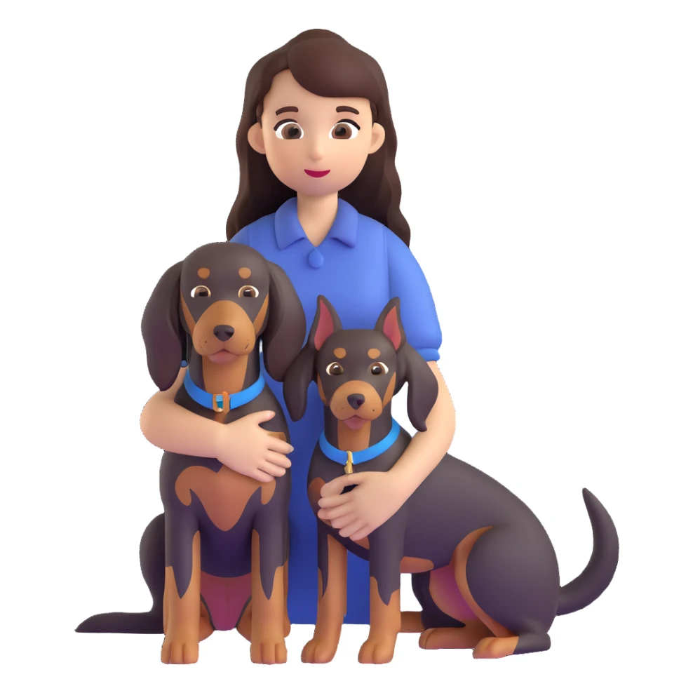 Black long-haired girl holding Doberman sticker