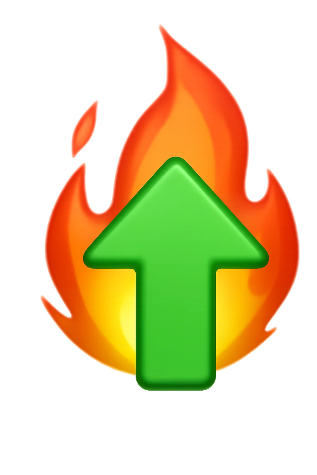 emoji stile iphone di una fiamma con freccia su verde 4k sticker