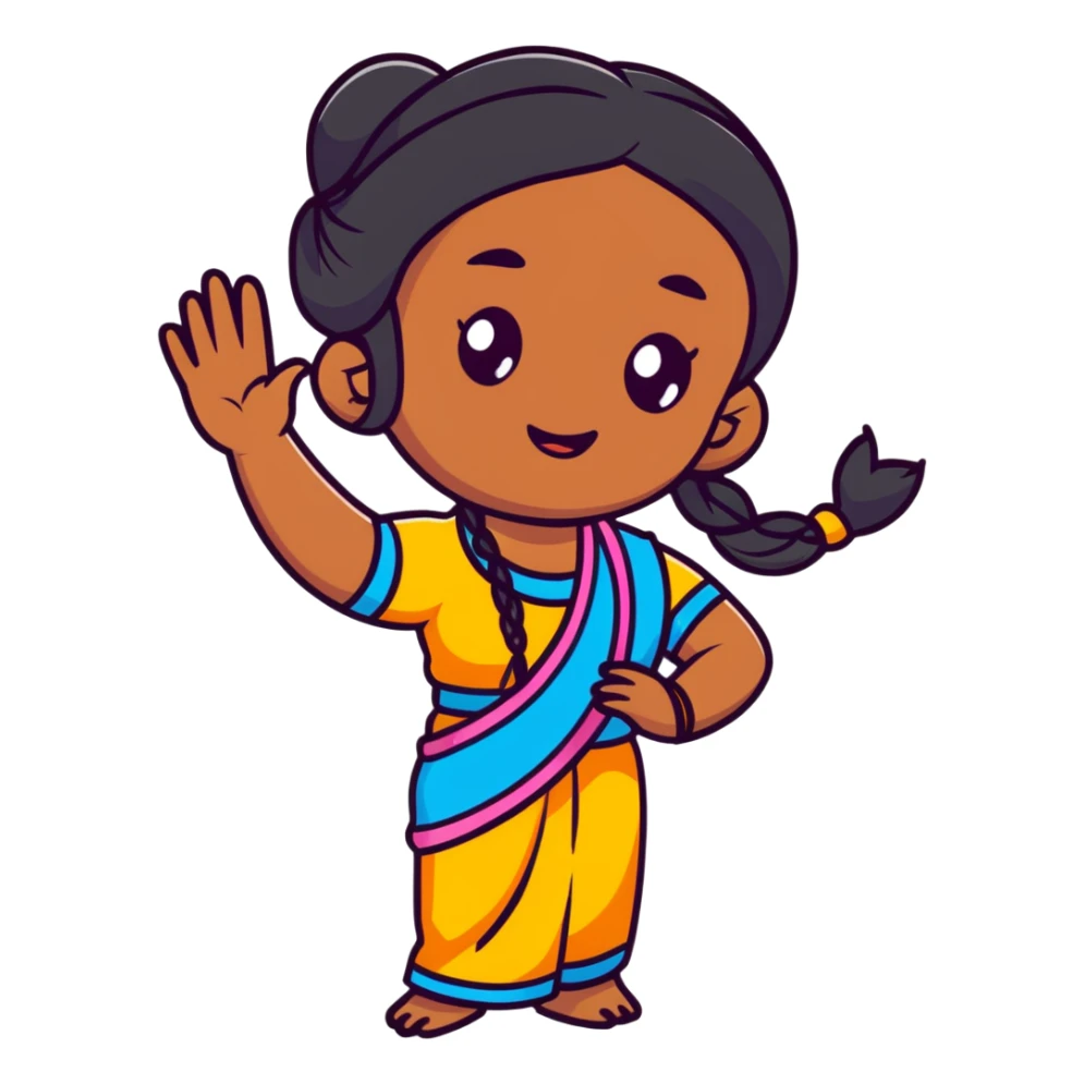 Tamil girl waving with long braid sticker