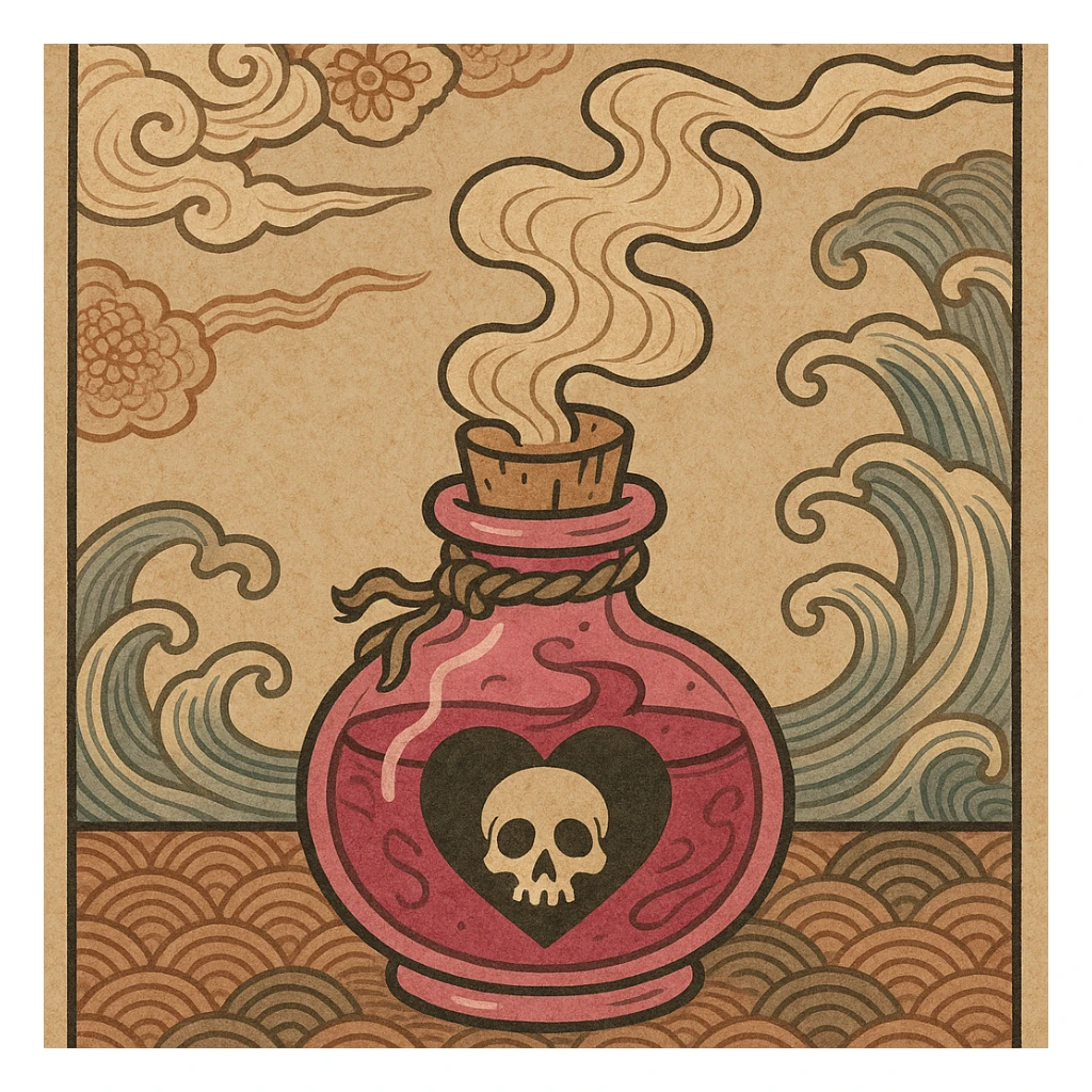pink goth potion bottle, ukiyo-e style, traditional and gothic sticker