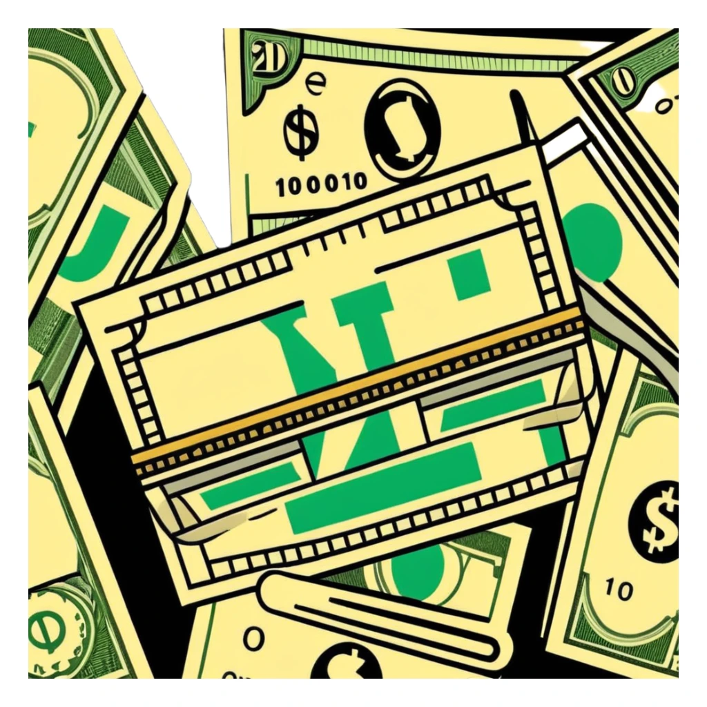 gold scale with dollar bills on one side and beauty products on the other side sticker