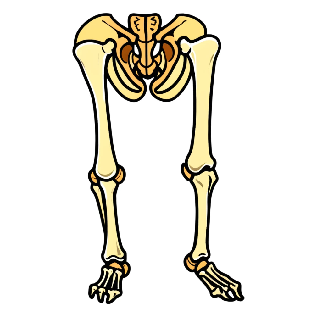 knee bone, patella with femur and tibia bones, skeletal knee joint sticker