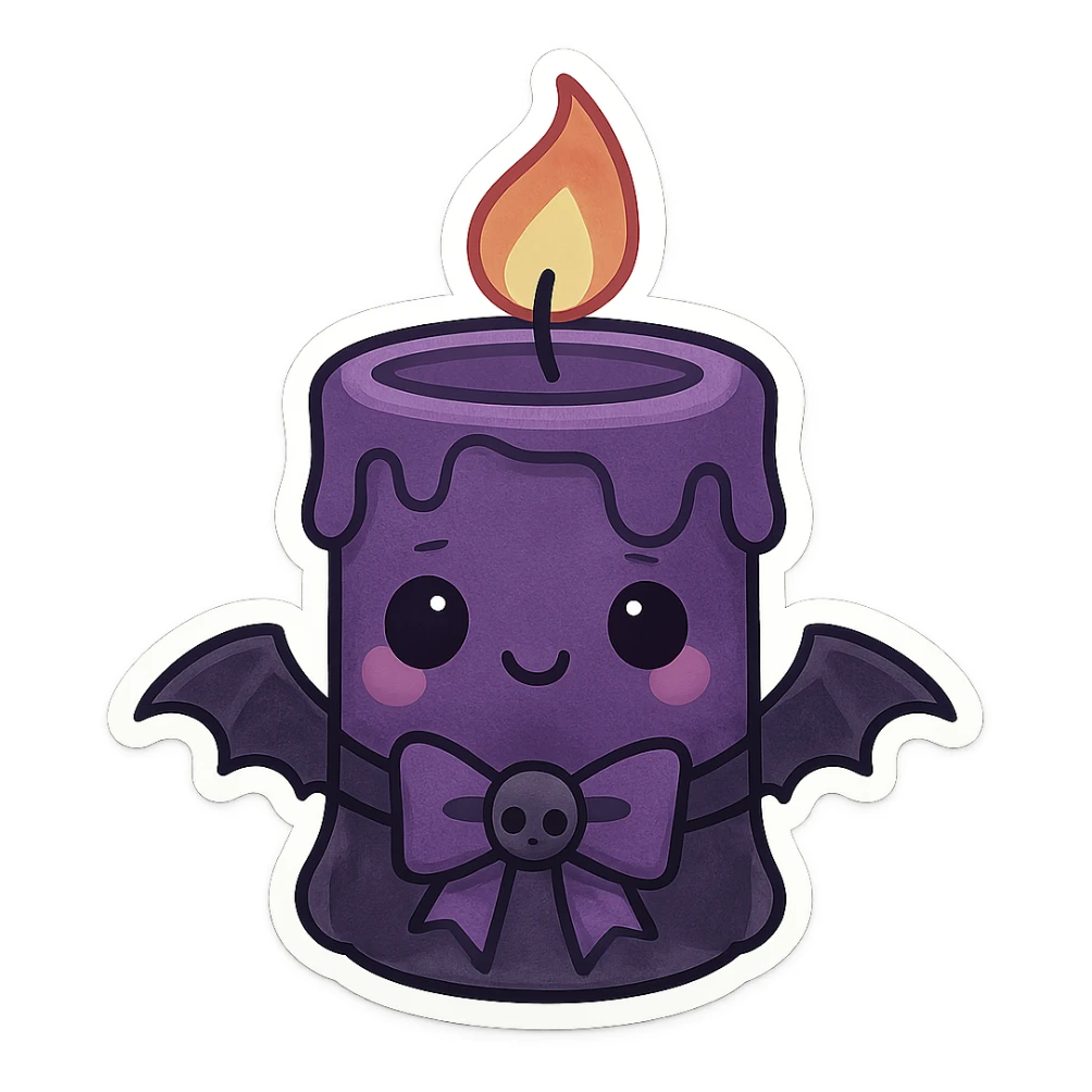 gothic black and purple candle, sweet and mysterious, chibi style sticker sticker