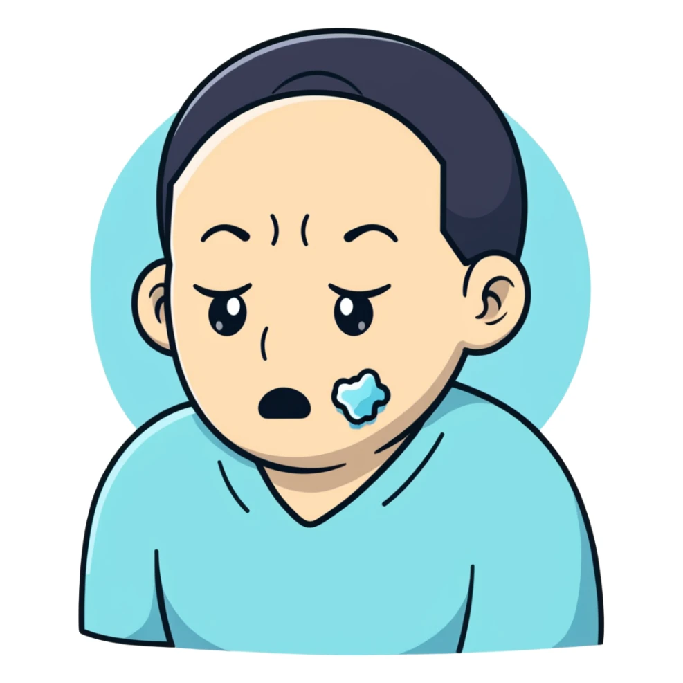 Person holding ice on swollen cheek, painful expression sticker