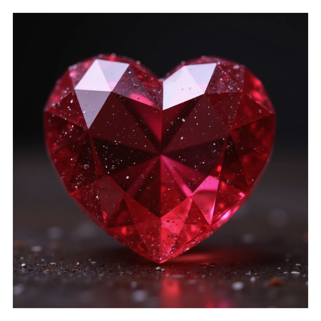 photorealistic ruby gemstone heart with sparkles and faceted texture sticker