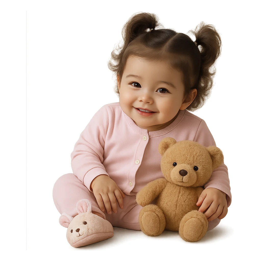 Add a teddy bear and slippers in a realistic style. Keep the background transparent. sticker