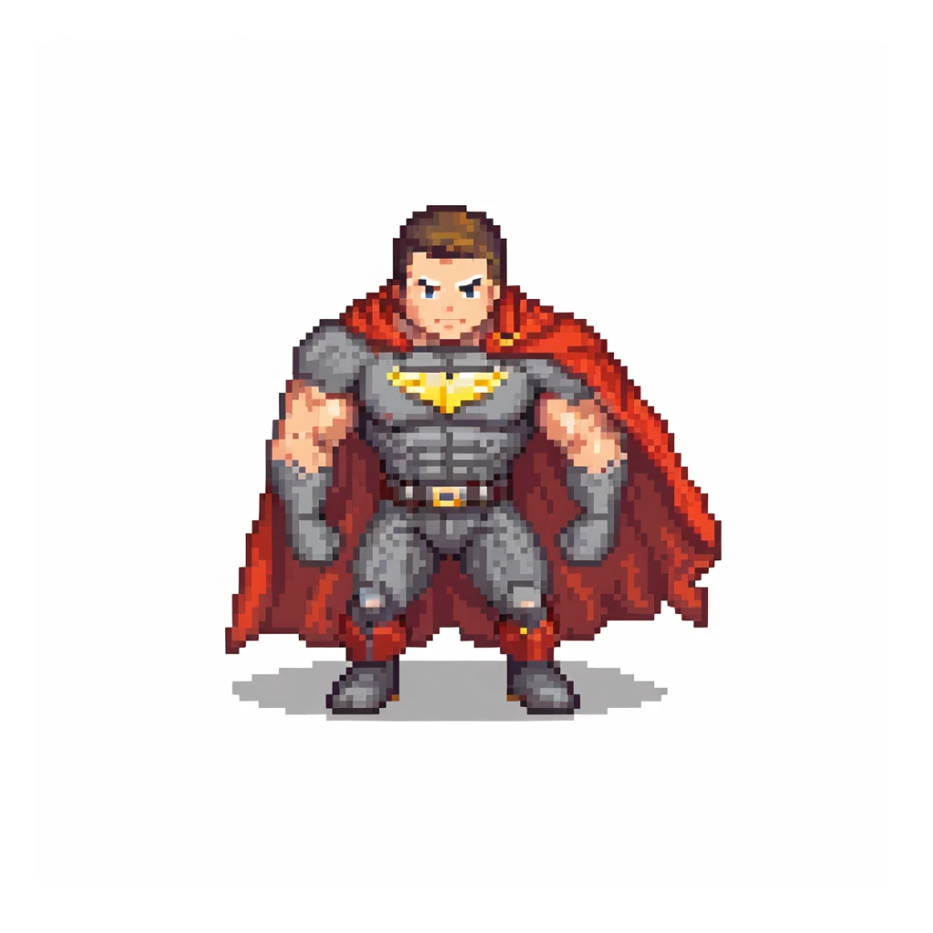 round superhuman icon with super strength, muscular hero with cape sticker